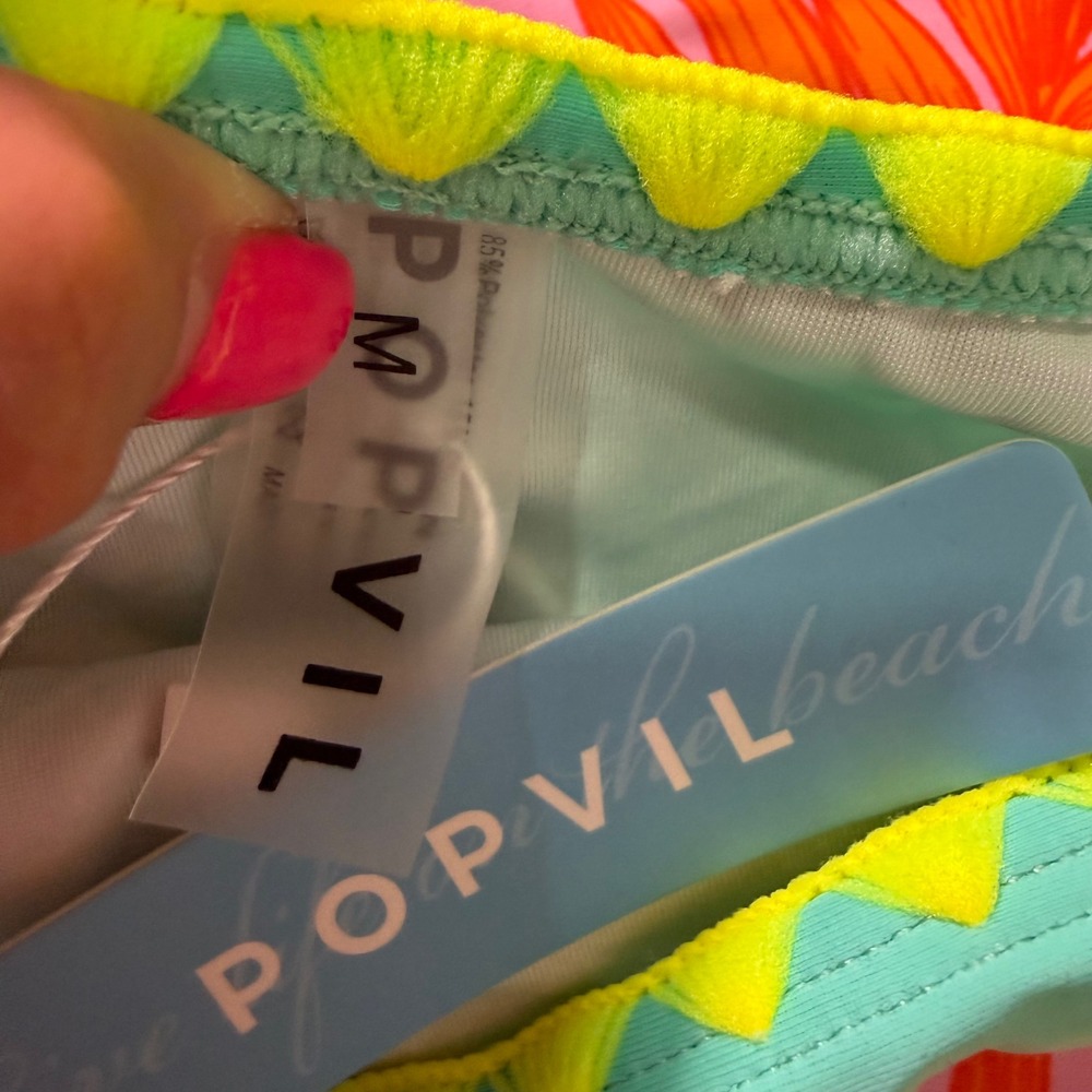 NWT Popvil Neon Orange Tropical 3 Piece Bikini Set High Waist W/ Skirt Medium - Picture 7 of 7